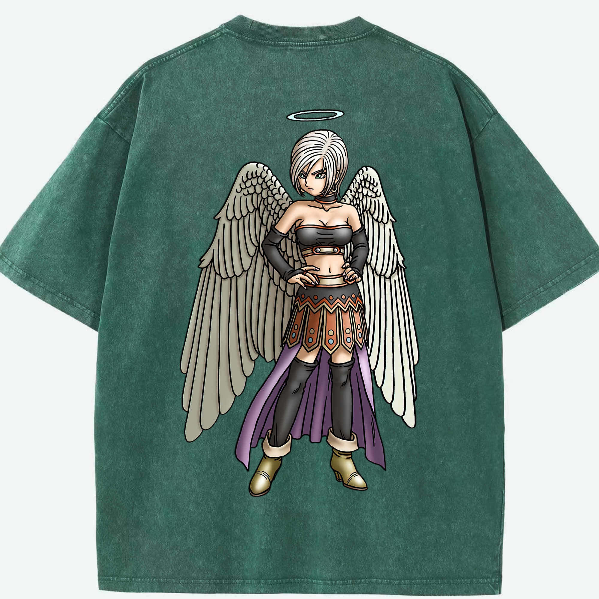 （画像用） ドラゴンクエスト Doragon Kuesuto Dragon Quest 綿100% ヴィンテージ風 半袖Tシャツ（背面プリント）